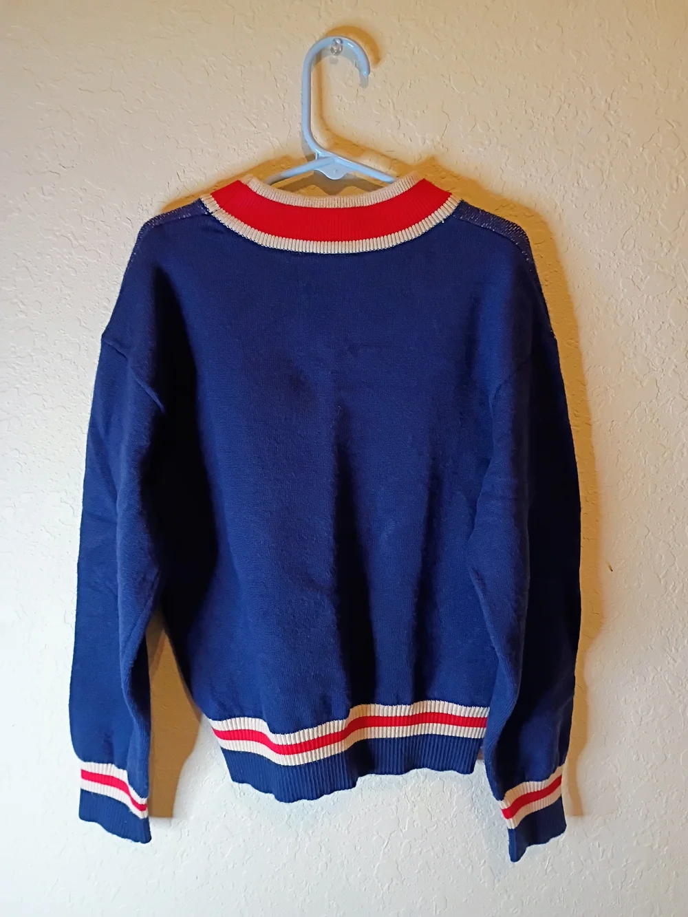 Kid's Boys Navy Bear Knit Sweater with Red Trim